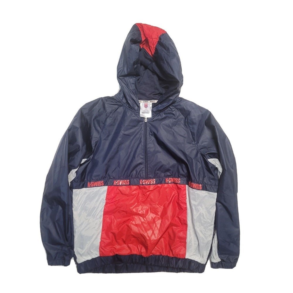 K-Swiss Men's Athletic Pull Over Track Jacket Large Navy Blue Colorblock